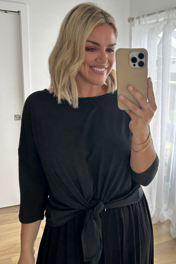 Zina Tie Front Top - Grey Marle