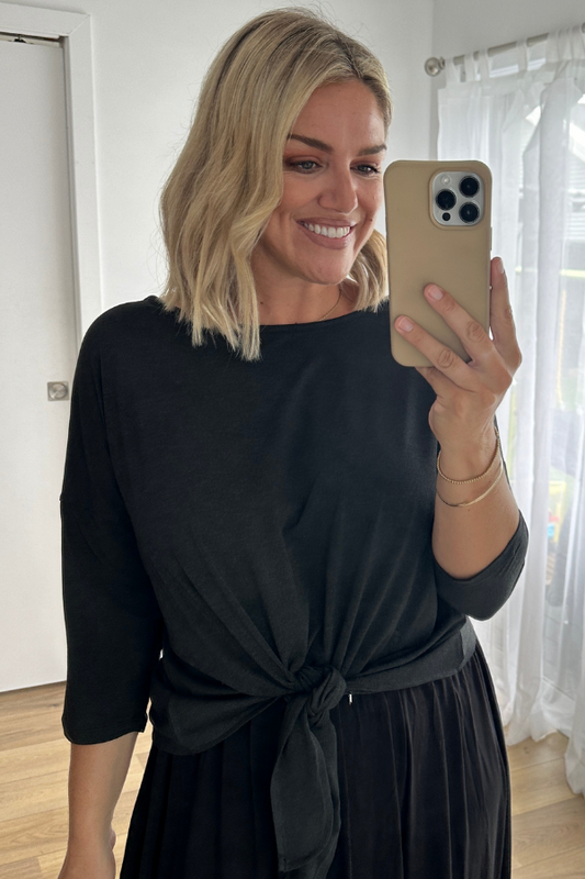 Zina Tie Front Top - Grey Marle