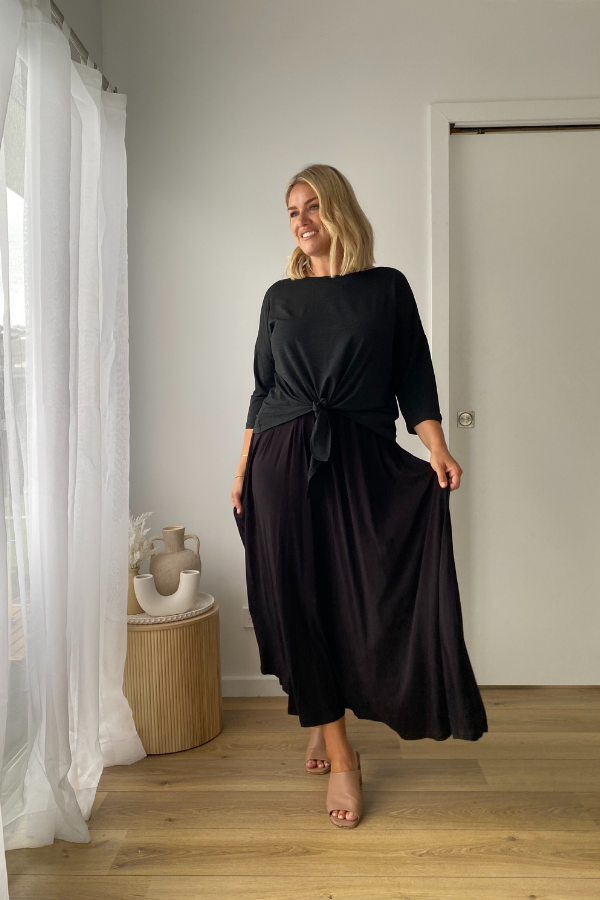 Zina Tie Front Top - Grey Marle