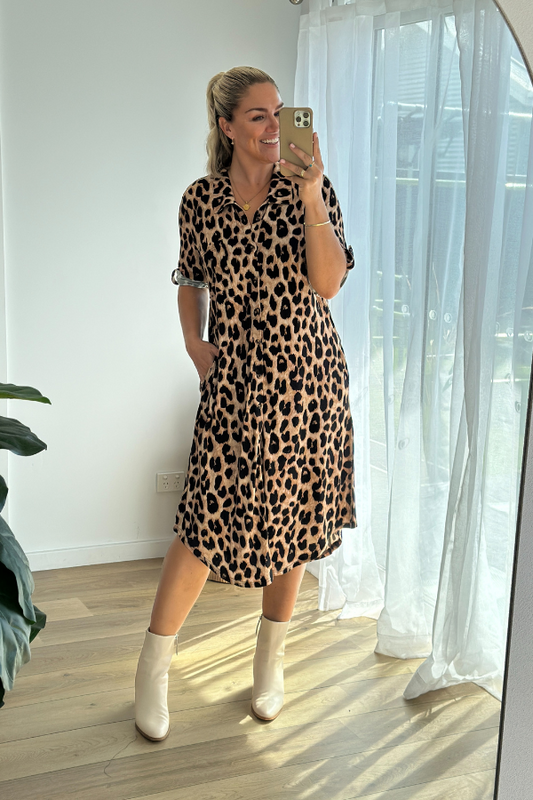 Tyla Bamboo Shirt Dress - Luxe Leopard