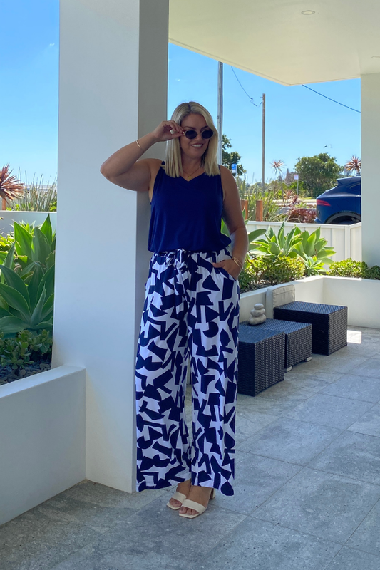 Alexa Bamboo Wide Leg Pant - Navy Abstract