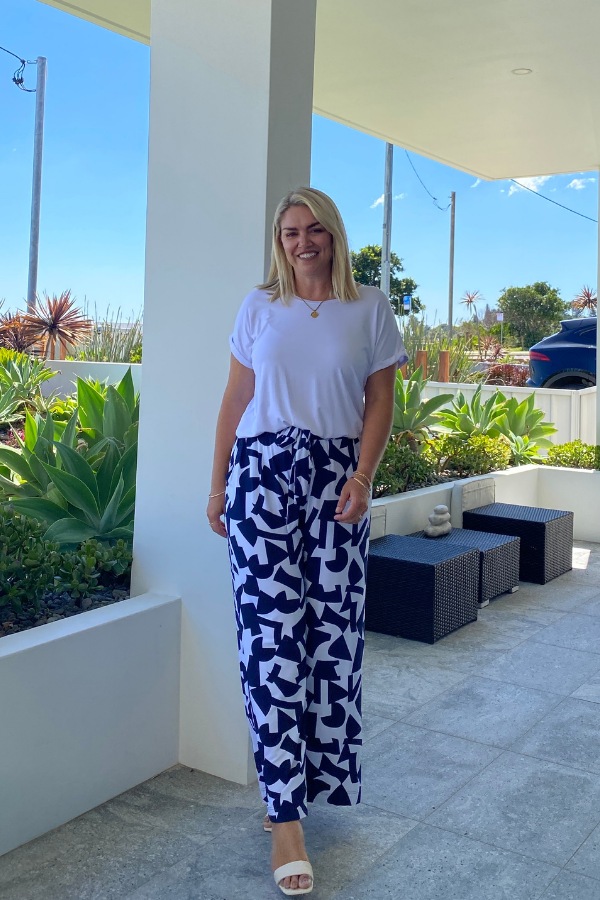 Alexa Bamboo Wide Leg Pant - Navy Abstract