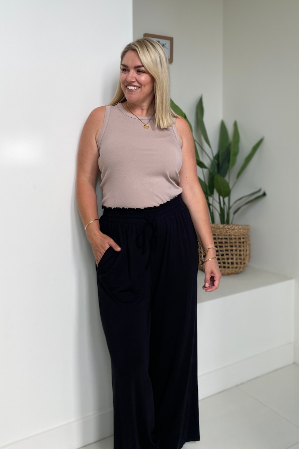 Gia Bamboo Wide Leg Pant - Black