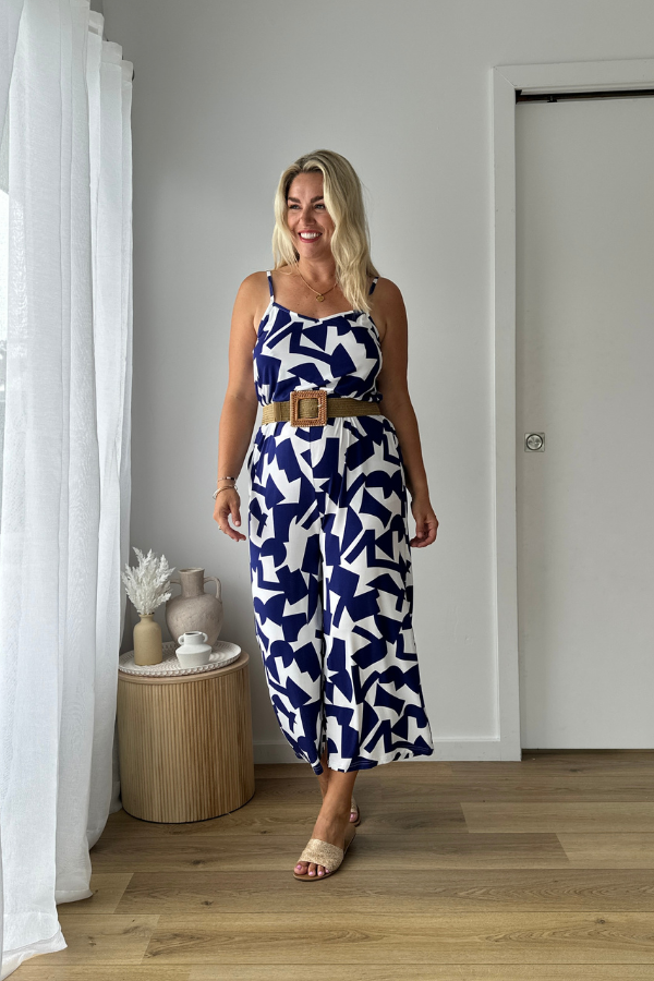 Fay Jumpsuit - Navy Abstract - Final Sale