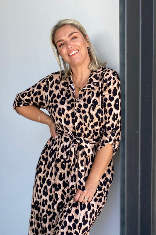 Tyla Bamboo Shirt Dress - Luxe Leopard