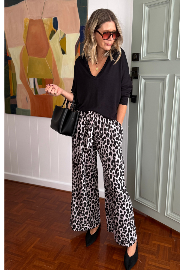 Alexa Bamboo Wide Leg Pant - Grey Leopard