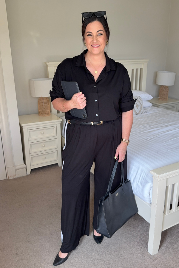Alexa Bamboo Wide Leg Pant - Black With White Stripe