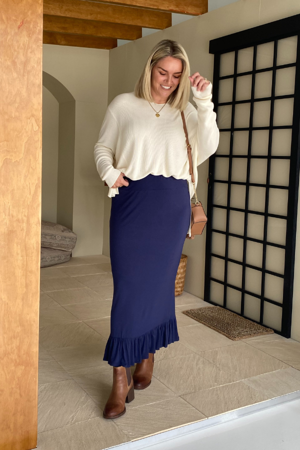 Phoebe Maxi Frill Skirt - Navy