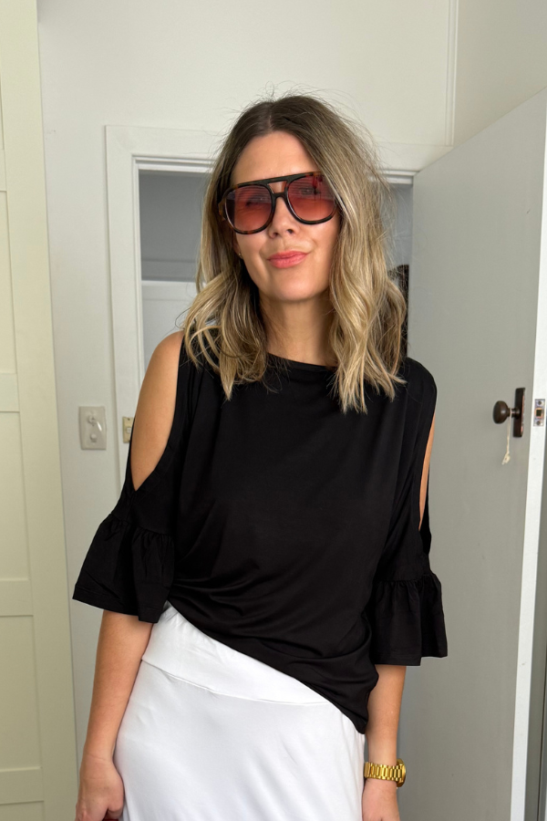 Sofia Bamboo Cold Shoulder Top - Black