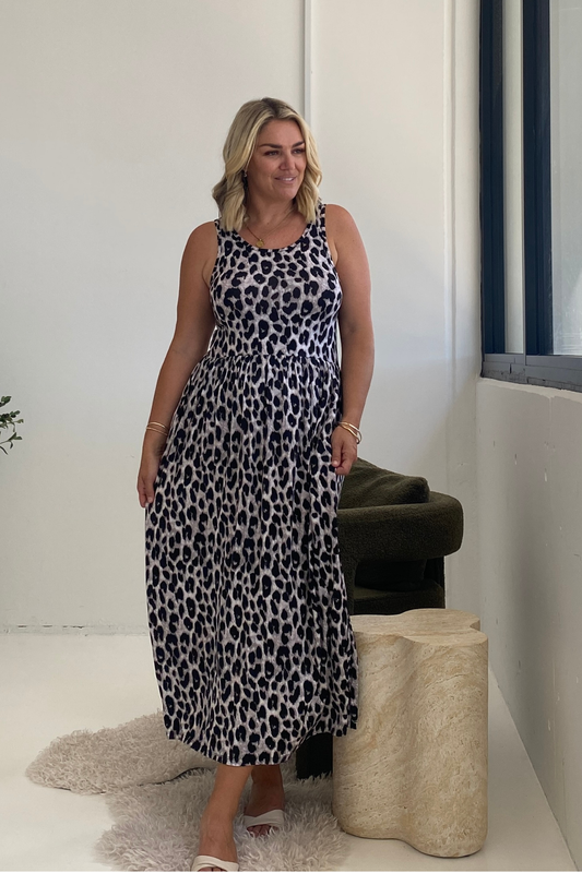 Cassia Bamboo Dress - Grey Leopard