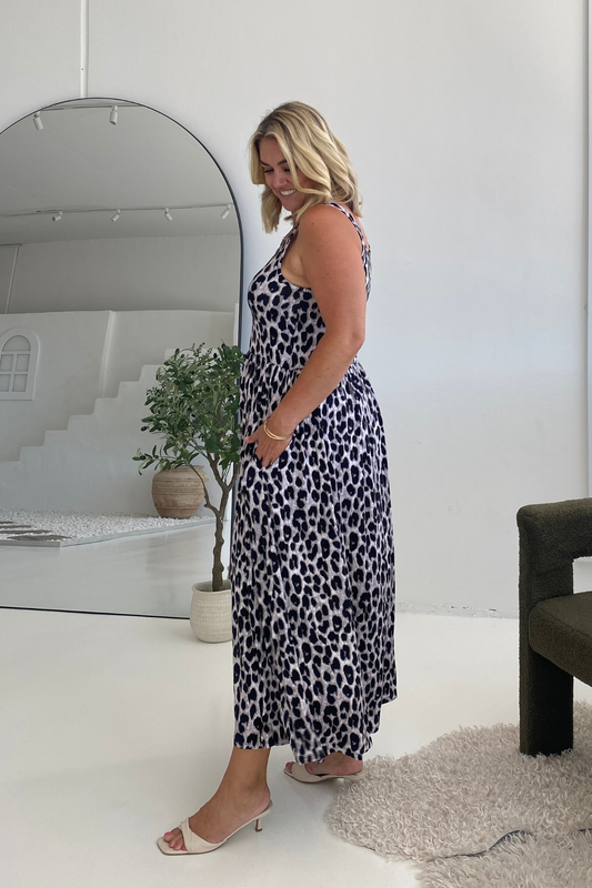 Cassia Bamboo Dress - Grey Leopard