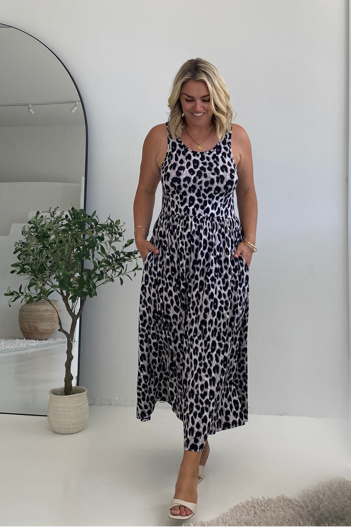 Cassia Bamboo Dress - Grey Leopard