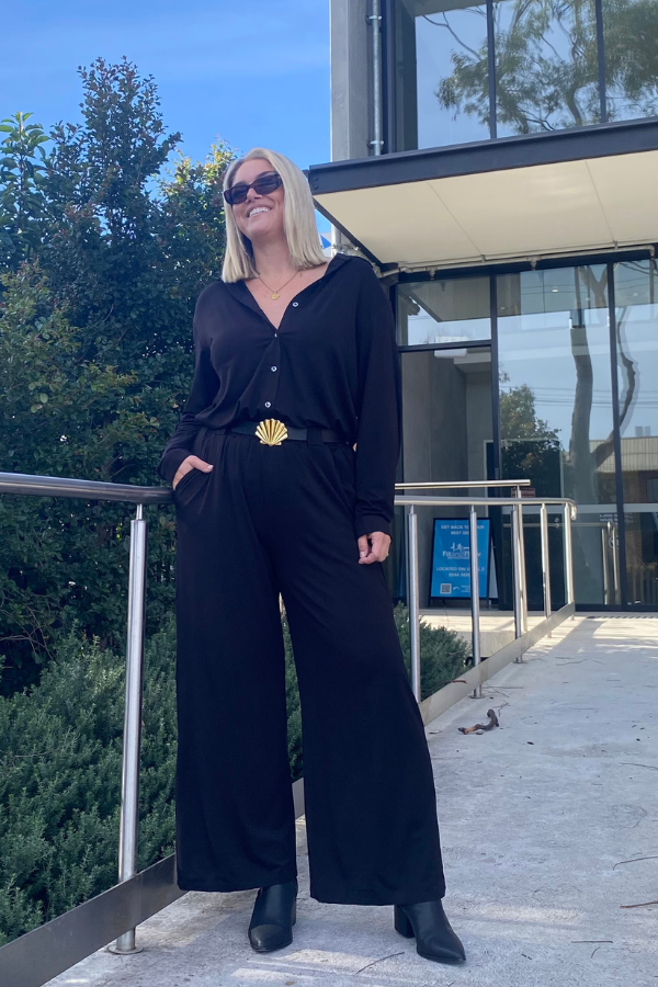 Alexa Bamboo Wide Leg Pant - Black
