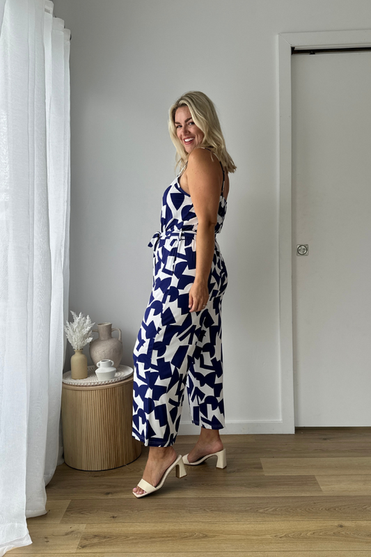 Fay Jumpsuit - Navy Abstract - Final Sale