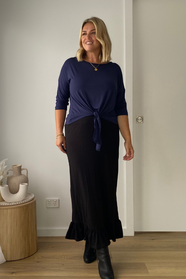 Zina Tie Front Top - Navy