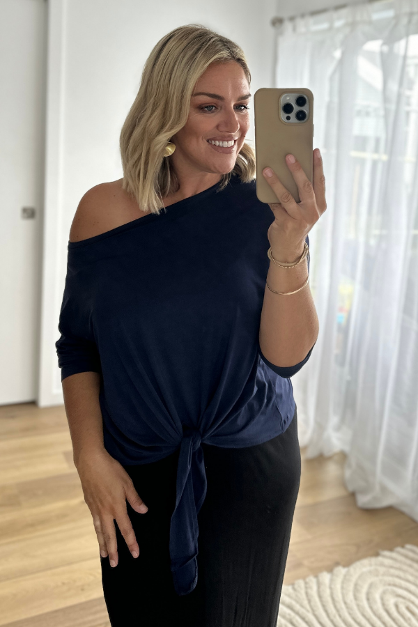 Zina Tie Front Top - Navy
