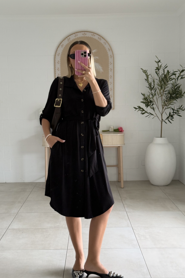 Tyla Bamboo Shirt Dress in Black