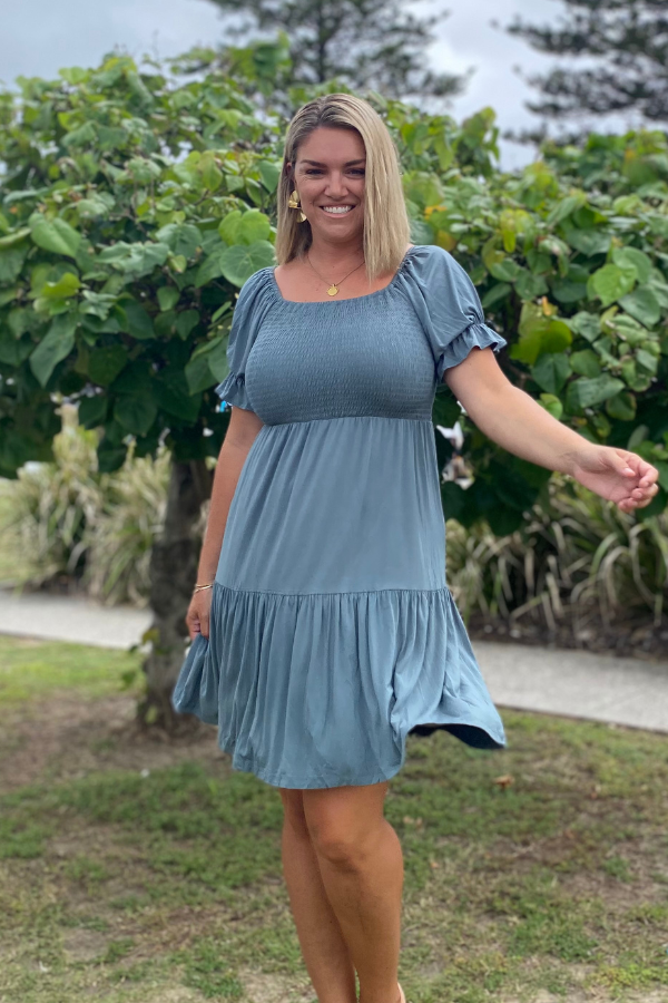 Gemma Bamboo Dress in Sage with shirred bodice – Natali The Label