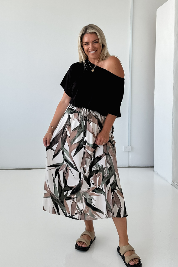 Holly Bamboo Maxi Skirt Tropical Palm with Chloe Top