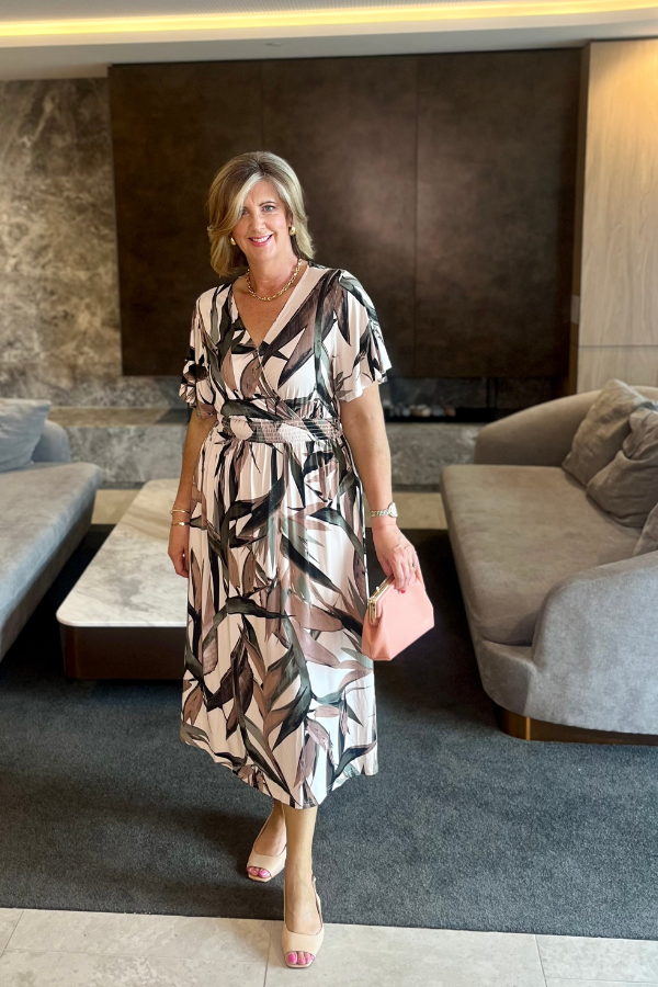 Kylie Bamboo Dress Desert Bloom with V-neckline – Natali The Label