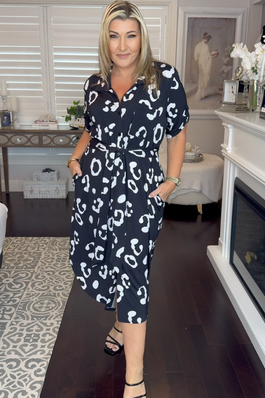 Lily Bamboo Shirt Dress - Snow Leopard