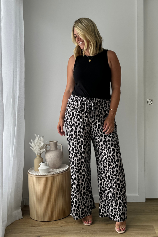 Alexa Bamboo Wide Leg Pant - Grey Leopard