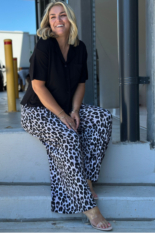 Alexa Bamboo Wide Leg Pant - Grey Leopard