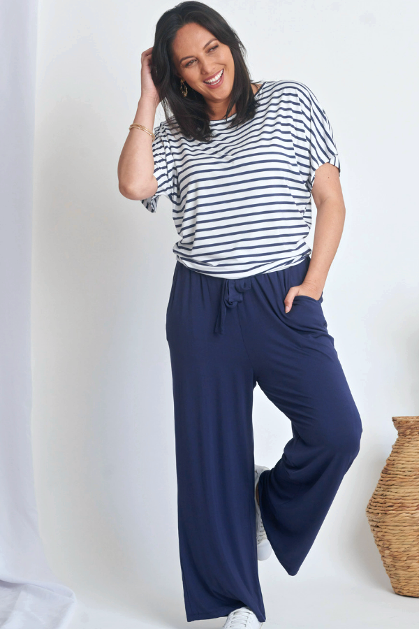 Alexa Bamboo Wide Leg Pant - Navy