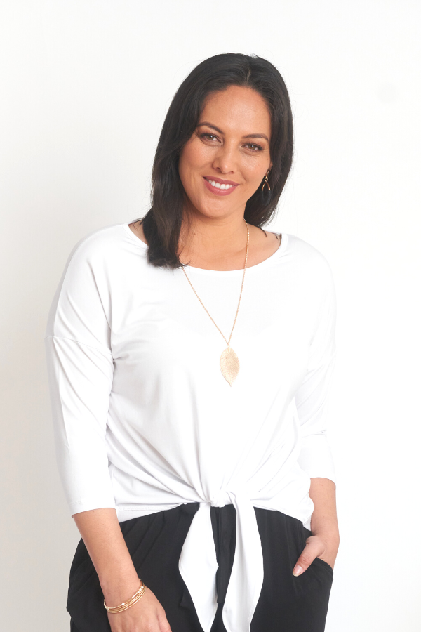 Zina Tie Front Top - White