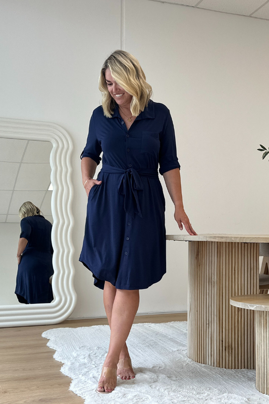 Tyla Bamboo Shirt Dress - Navy