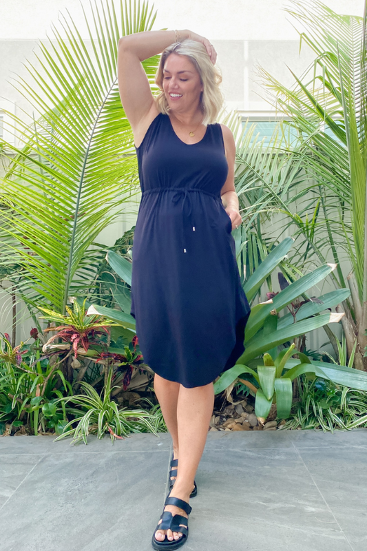 Mia Bamboo Midi Dress - Black