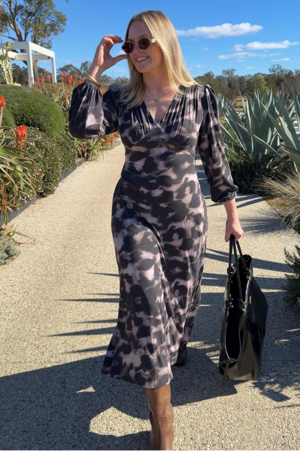 Ember Bamboo Dress (Bracelet sleeve) - Espresso Leopard