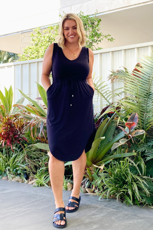 Mia Bamboo Midi Dress - Black