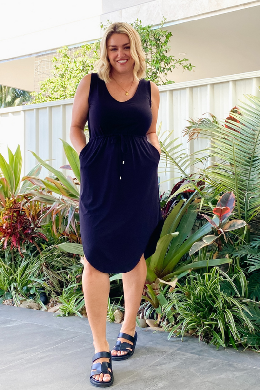 Mia Bamboo Midi Dress - Black