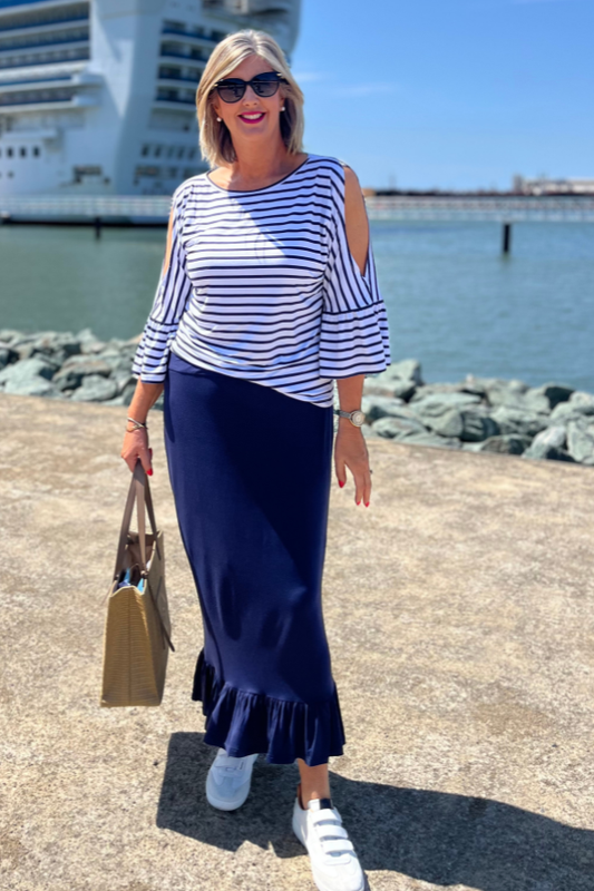 Phoebe Maxi Frill Skirt - Navy