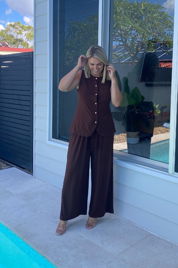 Alexa Bamboo Wide Leg Pant - Chocolate