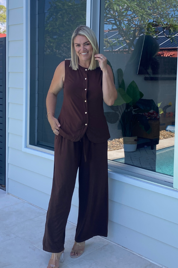Alexa Bamboo Wide Leg Pant - Chocolate