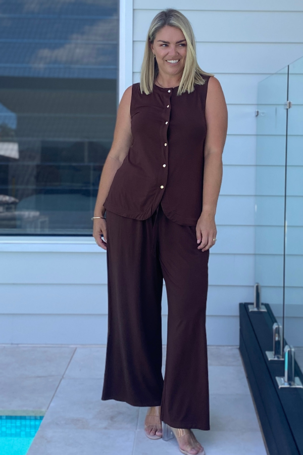 Alexa Bamboo Wide Leg Pant - Chocolate
