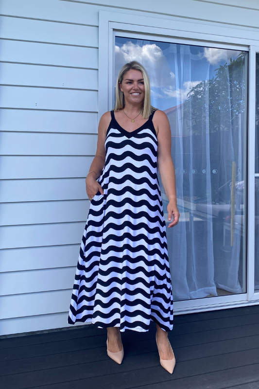 Molly Bamboo Dress - Black & White Stripe