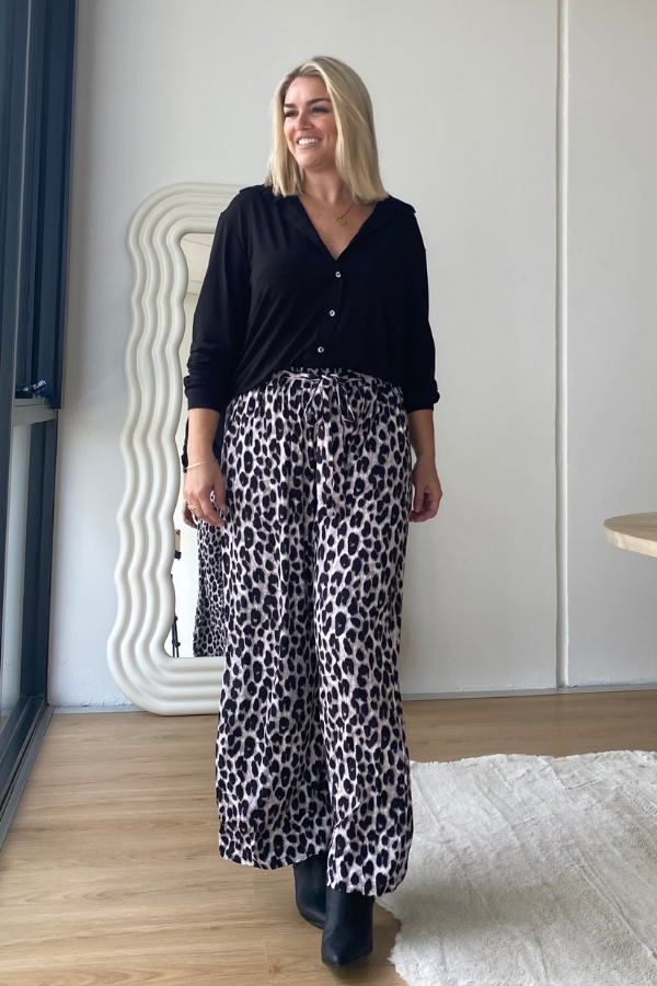 Alexa Bamboo Wide Leg Pant - Grey Leopard