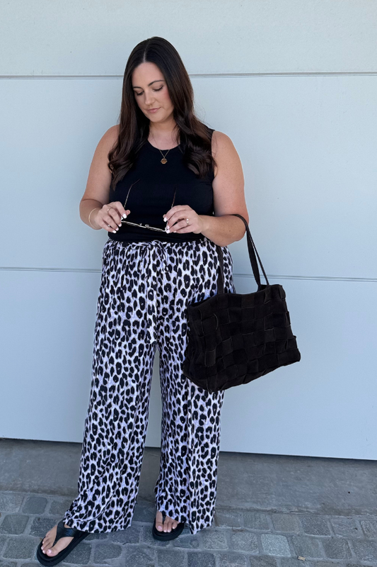Alexa Bamboo Wide Leg Pant - Grey Leopard
