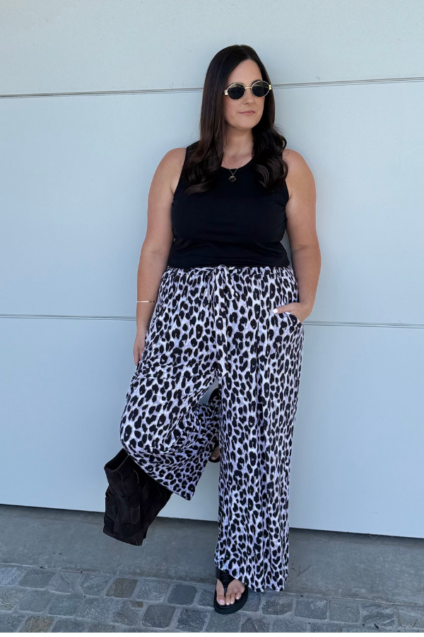 Alexa Bamboo Wide Leg Pant - Grey Leopard