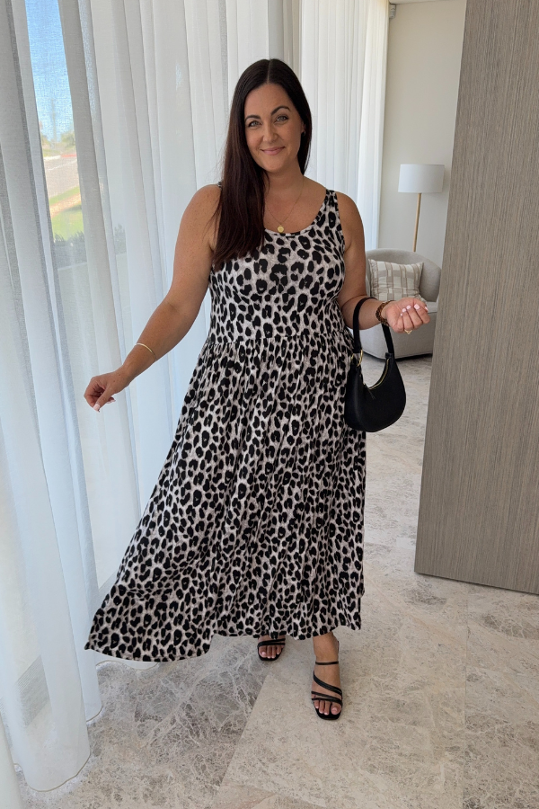 Cassia Bamboo Dress - Grey Leopard