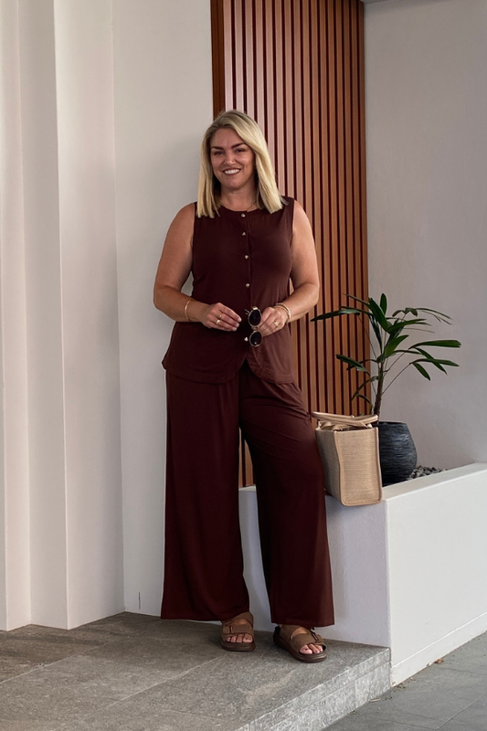 Alexa Bamboo Wide Leg Pant - Chocolate
