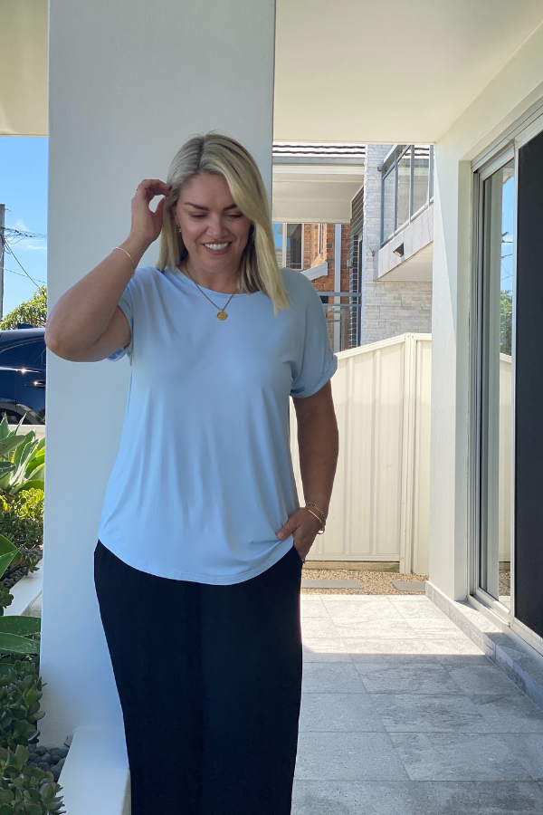 Mila Bamboo Tee - Soft Blue