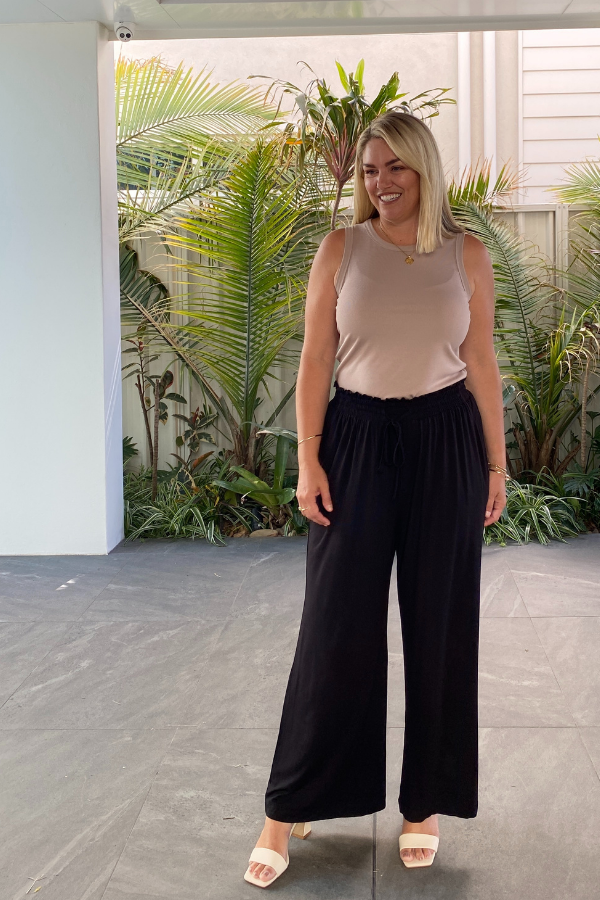 Gia Bamboo Wide Leg Pant - Black