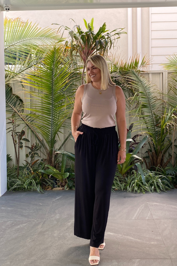 Gia Bamboo Wide Leg Pant - Black