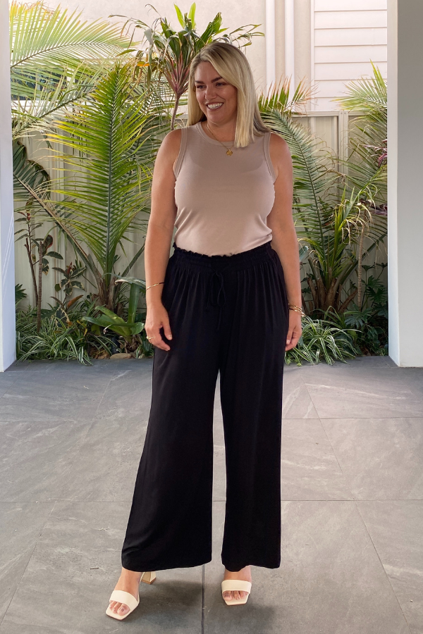 Gia Bamboo Wide Leg Pant - Black