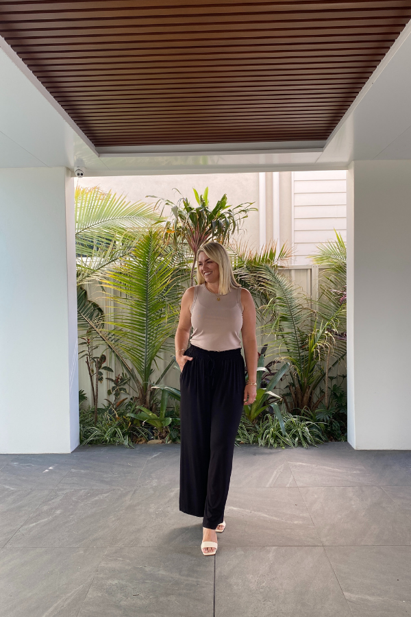 Gia Bamboo Wide Leg Pant - Black