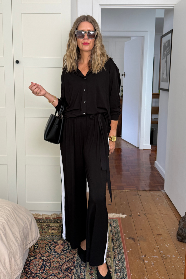 Alexa Bamboo Pant - Black With White Stripe